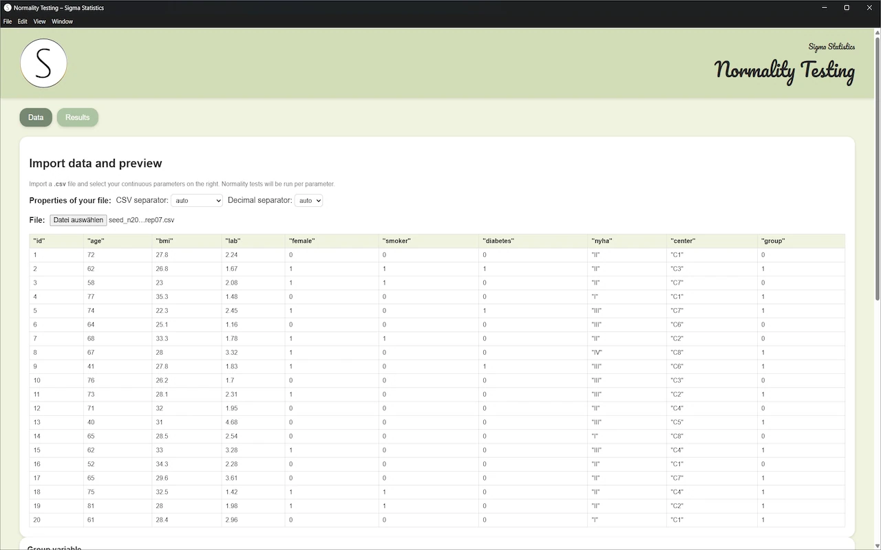 Statistical module in Sigma Statistics